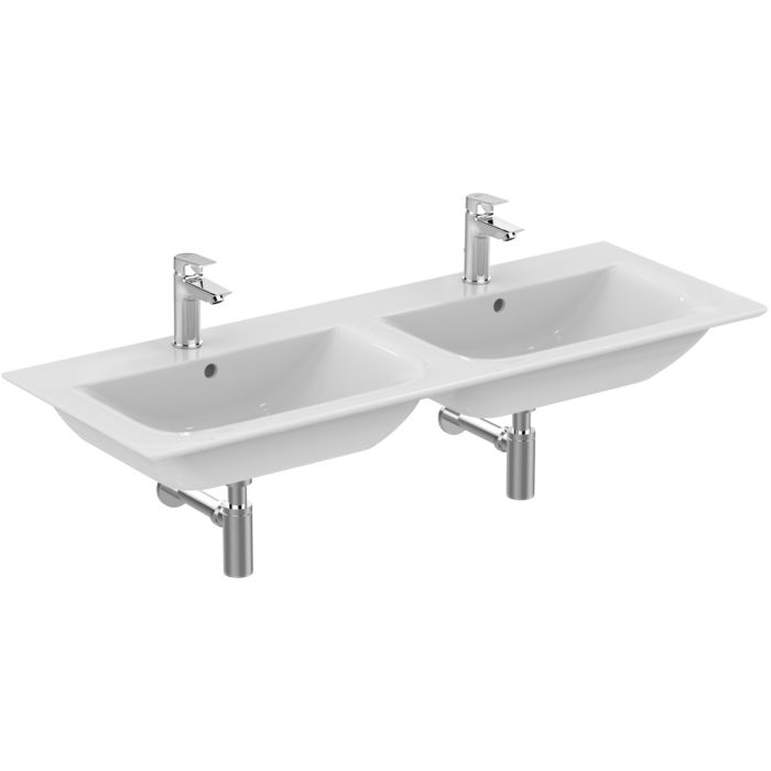 Ideal Standard Connect Air Double Vanity Unit E0273ma 124x46cm White Ideal Plus With Tap Holes And Overflows