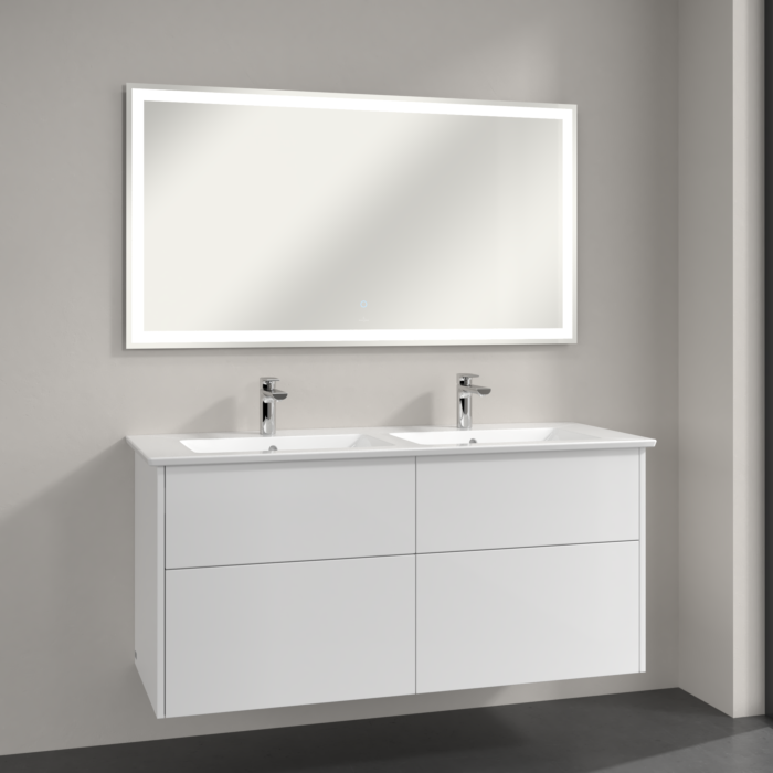 cm mit Spiegel & Set Badmöbel Waschtischunterschrank und Boch 130 Waschtisch Finero White Glossy Villeroy