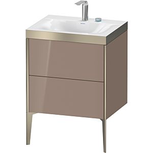 Duravit XViu vanity unit XV4709EB186P 60x48cm, 2 pull-outs, 2 tap holes, matt champagne, Rahmen P, high-gloss cappucino