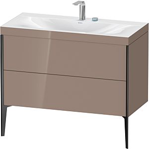 Duravit XViu vanity unit XV4711EB286C 100x48cm, 2 pull-outs, 2 tap holes, matt black, Rahmen C, cappucino high-gloss