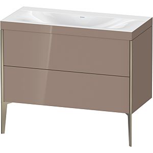 Duravit XViu vanity unit XV4711NB186C 100x48cm, 2 pull-outs, without tap hole, matt champagne, Rahmen C, high-gloss cappuccino