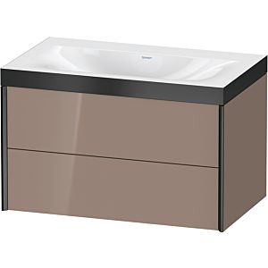 XViu Duravit vasque XV4615NB286P 80x48cm, 2 tiroirs, sans trou pour robinet, noir mat, Cadres P, cappucino brillant