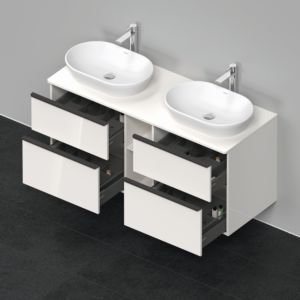 Duravit D-Neo sous-lavabo DE4970B2222 140 x 55 cm, Blanc Brillant , suspendu, 4 tiroirs, console 2000 , vasque des deux côtés