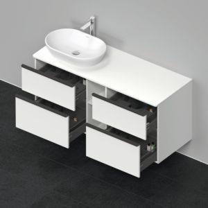 Duravit D-Neo vanity unit DE4970L1818 140 x 55 cm, White Matt , wall-hung, 4 drawers, 2000 console plate, basin on the left