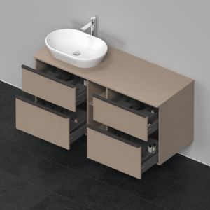 Duravit D-Neo vanity unit DE4970L7575 140 x 55 cm, Linen , wall-hung, 4 drawers, 2000 console plate, basin on the left
