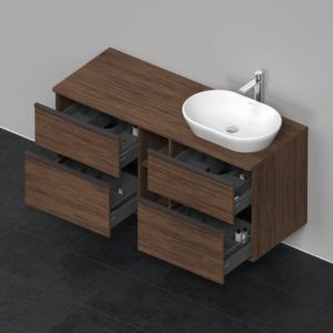 Duravit D-Neo DE4970R2121 140 x 55 cm, Walnut Dark , wall-mounted, 4 drawers, 2000 console panel, basin on the right