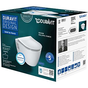 Duravit Soleil by Starck Wand-Tiefspül-WC-Set 45860920A1 mit WC-Sitz, rimless, weiß Hygiene Glaze