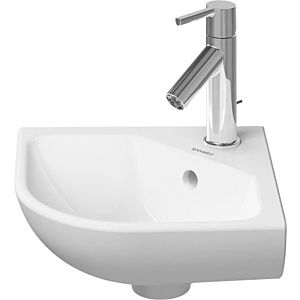 Duravit Me by Starck corner washbasin 0722433200 43.5 x 38 cm, with tap hole, with overflow, with tap platform, white silk matt