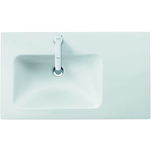 Duravit Me by Starck Möbel-Waschtisch 2345833258 83x49cm, asymmetrisch, Becken links, mit Überlauf, Hahnlochbank, 2 Hahnlöcher, weiß seidenmatt