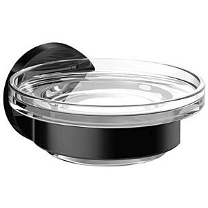 Emco Round soap dish 433013300 black, clear crystal glass bowl, in Halter