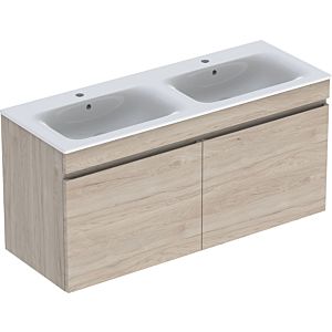 Geberit Renova Plan double washbasin set 501918008 130x62.2x48cm, corpus light walnut coated, washbasin white / KeraTect