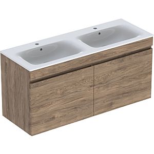 Geberit Renova Plan double washbasin set 501918JR8 130x62.2x48cm, corpus walnut coated, washbasin white / KeraTect