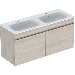 Geberit Renova Plan set de lavabo double 501918001 130x62,2x48cm, corps laqué noyer clair, lavabo blanc