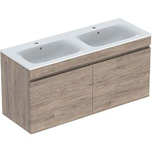 Geberit Renova Plan set de lavabo double 501918JR1 130x62,2x48cm, corps noyer revêtu, lavabo blanc