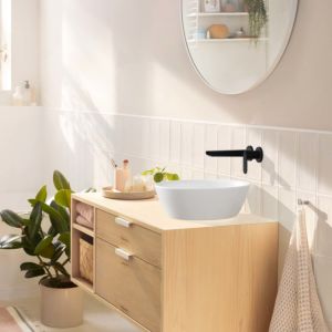 hansgrohe Rebris S Fertigmontageset 72528670 2-Loch Waschtischarmatur, für Wandmontage, mit Auslauf 205mm, mattschwarz