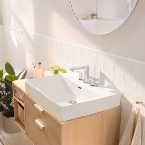 hansgrohe Rebris S 3-Loch-Waschtischarmatur 72530000 EcoSmart, mit Zugstangen-Ablaufgarnitur, chrom