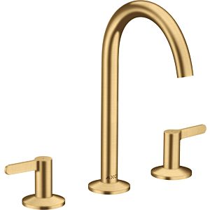 hansgrohe Axor One 3-hole basin mixer 48050250 projection 140mm, with push-open waste set, brushed gold optic