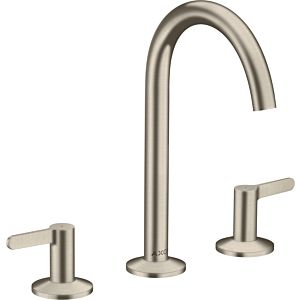 hansgrohe Axor One 3-hole basin mixer 48050820 projection 140mm, with push-open waste set, brushed nickel