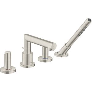 hansgrohe Axor Uno Fertigmontageset 45444800 4-Loch-Wannenrandarmatur, mit Zerogriff, Edelstahl-Optik