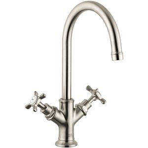 hansgrohe Axor Montreux 2-handle basin mixer 16506820 projection 175mm, with cross handles, non-closable waste set, brushed nickel