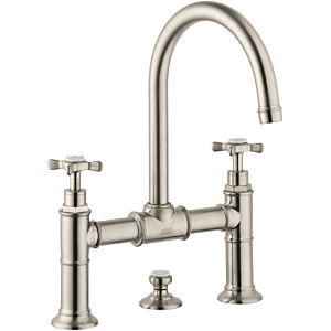 hansgrohe Axor Montreux 2-handle basin bridge mixer 16510820 projection 175mm, pop-up waste set, brushed nickel