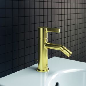 Ideal Standard Joy bidet mixer BC784A2 Brushed Gold, with pop-up waste, projection 110mm