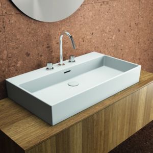 Ideal Standard lavabo supplémentaire T390001 avec 3 trous pour robinetterie, avec trop-plein, sol, 800 x 450 x 150 mm, blanc