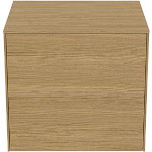 Ideal Standard Conca vanity unit T4321Y6 without cut-out, 2 pull-outs, 60x50.5x55 cm, Eiche hell veneer