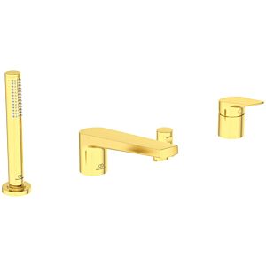 Ideal Standard La Dolce Vita 4-hole bath mixer BD671A2 for bath rim, with spout, with hand shower set, brushed gold