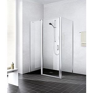 Kermi Liga swing door with fixed panel for side panel LI1GR08520VPK 85x200cm, silver high gloss, toughened safety glass clear, right, on shower tray