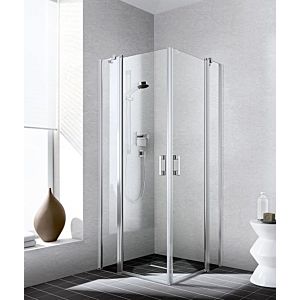 Kermi Liga entry half swing door with fixed field LIEPR09018VPK 90x185cm, silver high gloss, toughened safety glass clear, right, on shower tray