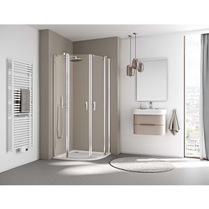 Kermi Liga quarter-circle swing door with fixed panels LIP5508020VAK 80x200cm, high-gloss silver, clear toughened safety glass, on shower tray