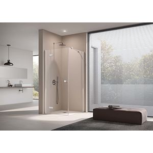 Kermi Mena single-leaf swing door with fixed panel, wall profile ME1NL080203AK 80 x 200 cm, soft black, clear ESG, left, on shower tray