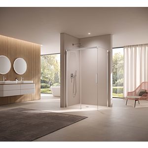 Kermi Nica door, 2 pieces, with fixed panel NID2R14320VPK 143x200cm, silver high gloss, toughened safety glass clear, right, on shower area