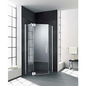 Kermi Pasa XP cabine de douche pentagonale porte battante PXR40090181PK 90x90x185cm, argent mat brillant, verre de sécurité trempé clair, droite