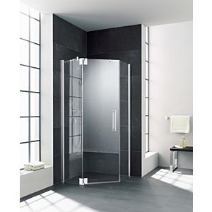 Kermi Pasa XP pentagonal shower cubicle swing door PXL00F12181UK 90x75x185cm, silver matt gloss, TSG SR Opaco, left