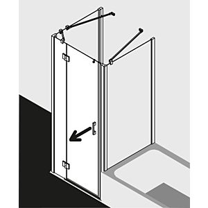 Kermi Liga swing door with fixed panel LISTL07520VPK 75x200cm, high-gloss silver KermiCLEAN, left, on shower tray