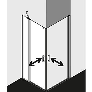 Kermi Pega swing door corner entry half 2-part. PEEPL07518VAK 75x185cm, silver high gloss, clear TSG, left, on shower tray