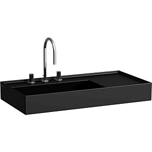 LAUFEN Kartell lavabo H8103387161581 90x46cm, étagère à droite, sans trop-plein, 3 trous pour robinetterie, noir mat