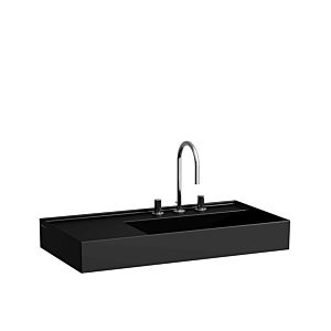LAUFEN Kartell washbasin H8103397168151 90x46cm, shelf on the left, without overflow, 2 tap holes, matt black