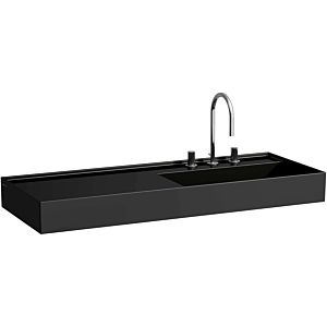 LAUFEN Kartell lavabo H8133330201581 120x46cm, étagère à gauche, sans trop-plein, 3 trous pour robinetterie, noir brillant