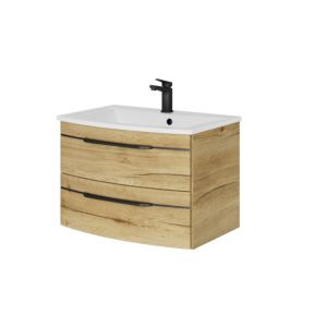 Pelipal Series 7045 washbasin set SET-167-001 Halifax oak synchronous pore, black handles, 2 drawers, 715 mm