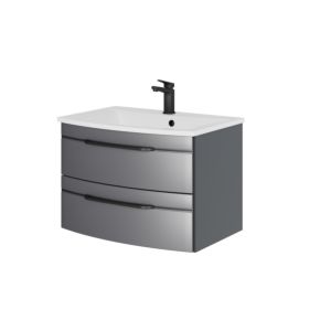 Pelipal Series 7045 washbasin set SET-167-003 steel grey metallic, black handle, 2 drawers, 715 mm