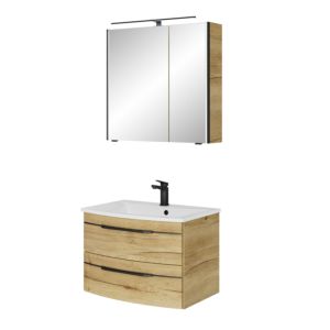 Pelipal Series 7045 bathroom furniture set SET-167-017 Halifax oak synchronous pore, black handles, 71 cm