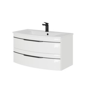 Pelipal Series 7045 washbasin set SET-167-036 white high gloss / white gloss, black handles 91 cm