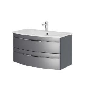 Pelipal Series 7045 washbasin set SET-167-039 Steel Grey Metallic / Steel Grey, handles chrome, 91 cm