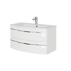 Pelipal Series 7045 washbasin set SET-167-040 white high gloss / white gloss, chrome handles, 91 cm