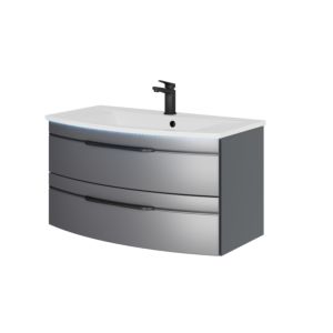 Pelipal Series 7045 washbasin set SET-167-043 Steel Grey Metallic / Steel Grey, black handles, 91 cm