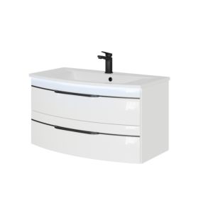 Pelipal Series 7045 washbasin set SET-167-044 white high gloss / white gloss, black handles, 91 cm