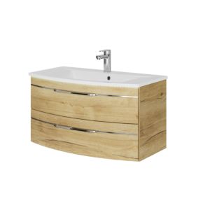 Pelipal Series 7045 washbasin set SET-167-045 Halifax oak synchronous pore, chrome handles, 91 cm